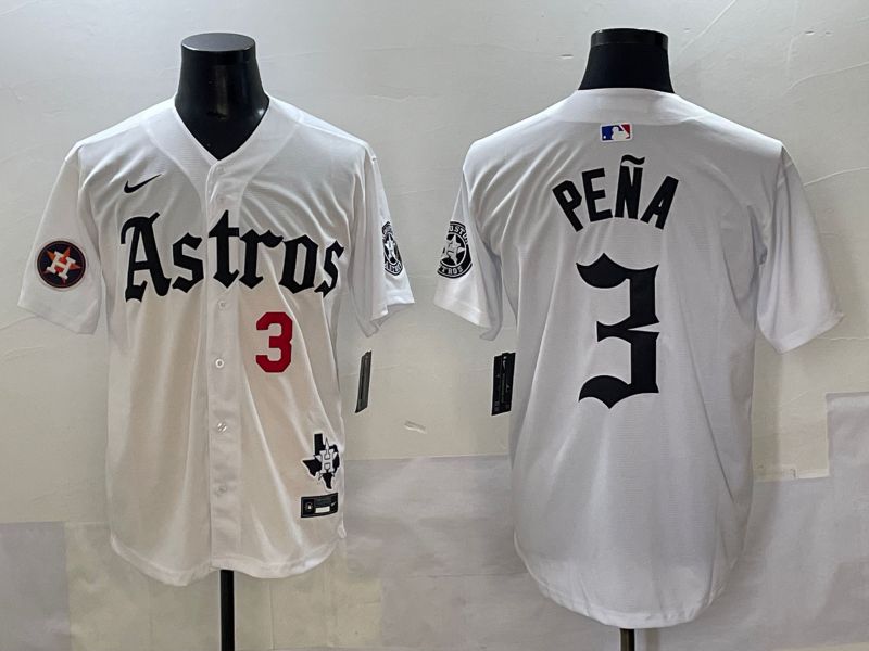 Men 2025 Houston Astros 3 Pena White Five generations Joint Name Nike MLB Jersey style 34